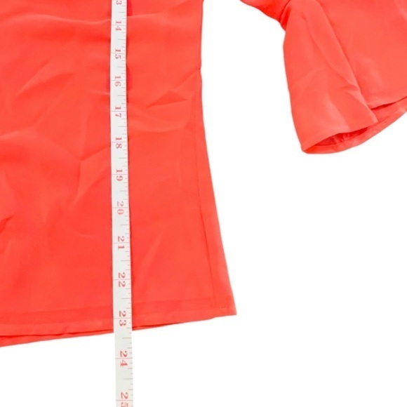 Express Orange Blouse V-Neck Chiffon Top XS Long Bell Sleeves Tie‎ Neckline NWT - Picture 9 of 15